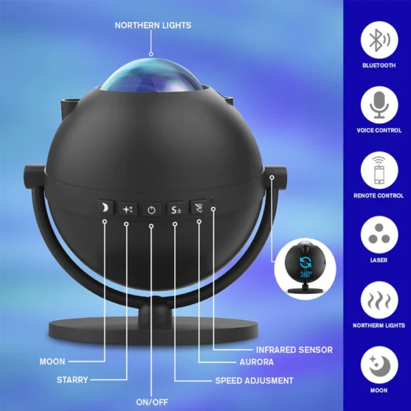 Aurora Lights Star and Moon Projector with Bluetooth and App Control - Image 2